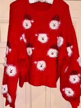 Shop The Mint Red Santa Face Crewneck Holiday Sweater NWOT XL